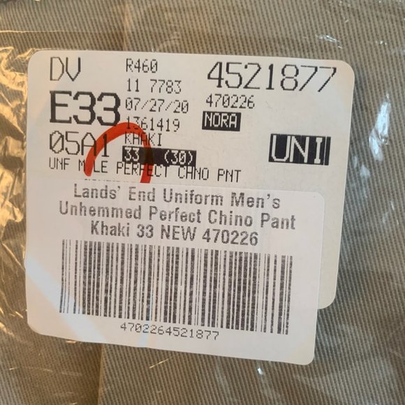 NWT LANDS' END UNIFORM MEN'S PERFECT FIT CHINO PANTS KHAKI 33 UNHEMMED & 33X30 - Picture 10 of 15
